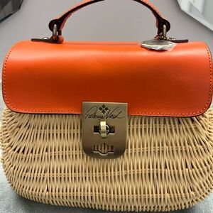 Patricia Nash Colimena Orange and Tan Satchel Spring Wicker Handbag/Crossbody